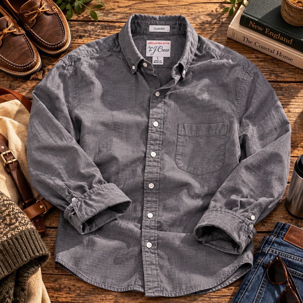 J Crew American Pima Cotton Shirt Mens Large Gray Classic Fit Button Down Preppy